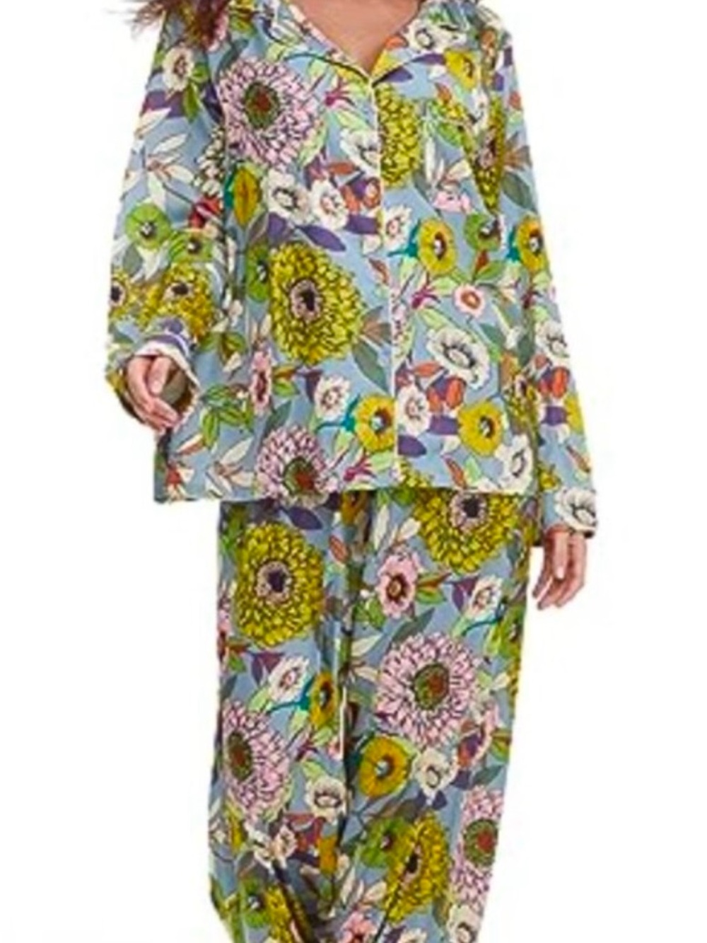 Floral Button-Front Blue Floral Women's Pajama Set